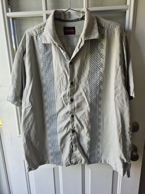 Tommy Bahama Light Gray Silk Blend Short-Sleeve Camp Shirt